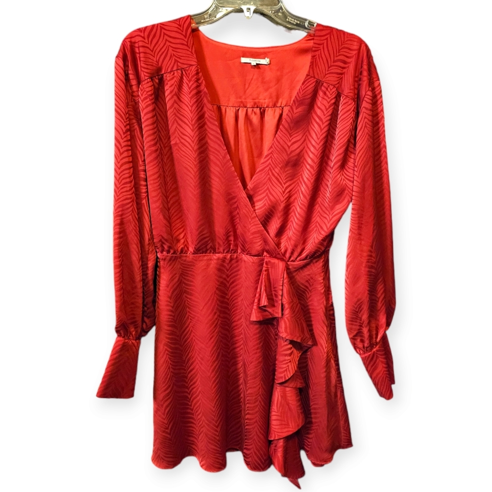 Tularosa x Revolve Ruffle Front Long Sleeve Satin Surplice Mini Dress